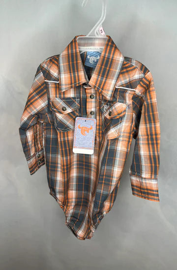 Cowboy Hardware Gray Orange Onesie