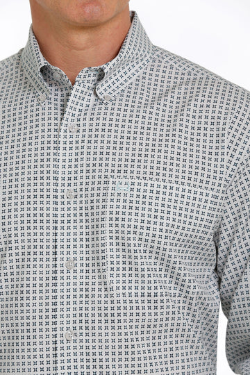 Cinch Men's Grey & Teal Geometric Print Long Sleeve Shirt