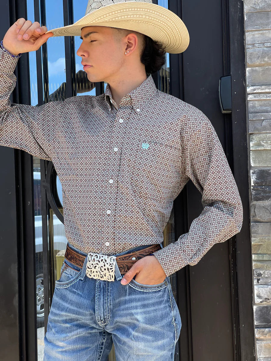 Cinch Men's Brown Print Long Sleeve Shirt
