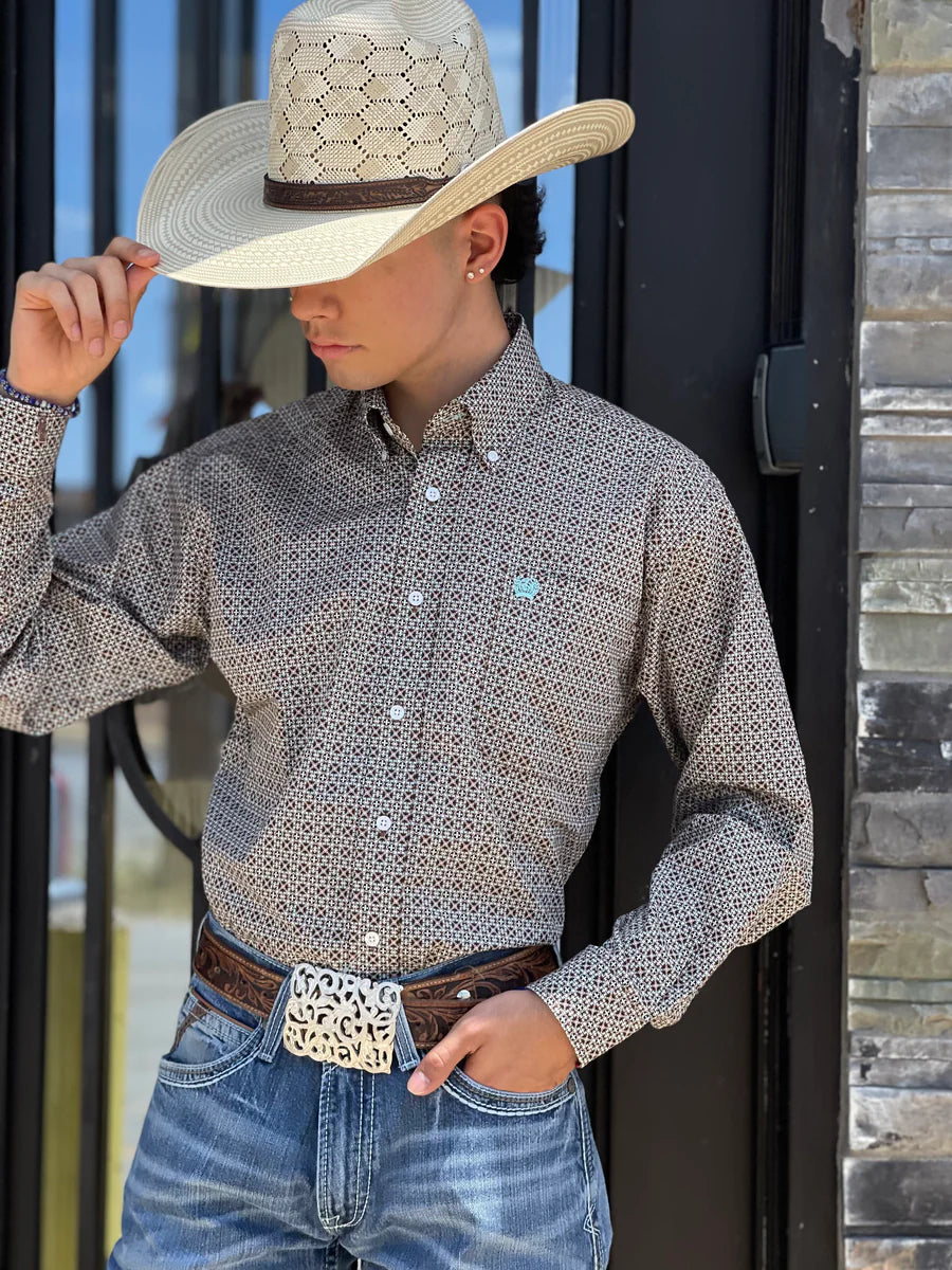 Cinch Men's Brown Print Long Sleeve Shirt