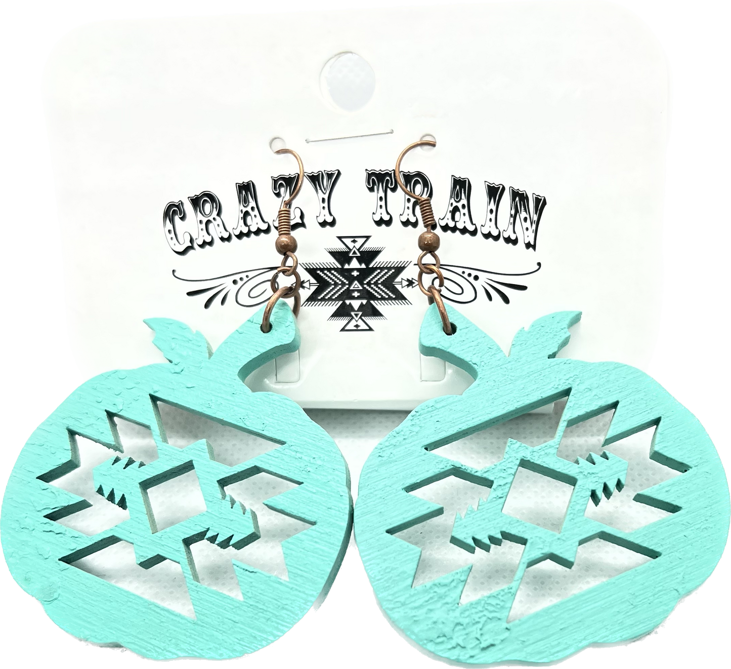 Crazy Train Pumpkin Aztec Turquoise Earrings