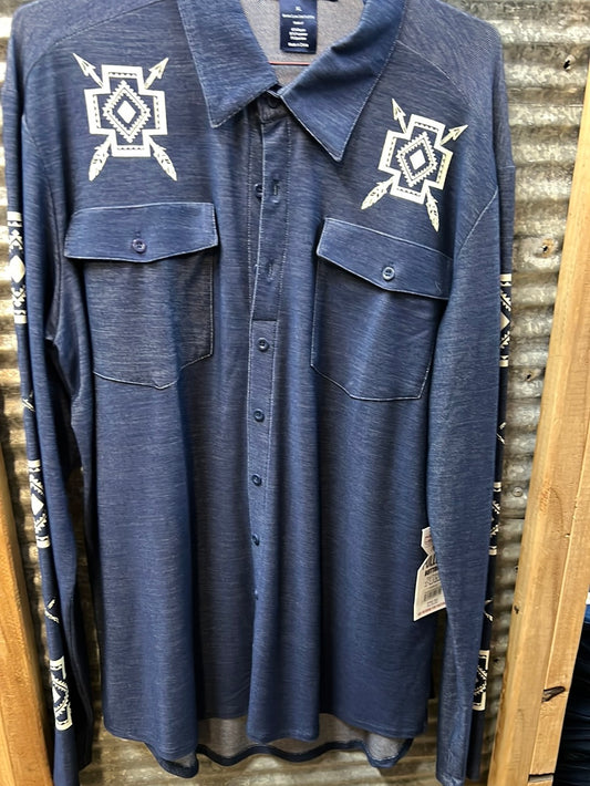 Cowgirl Tuff Blue Graphic Button Up