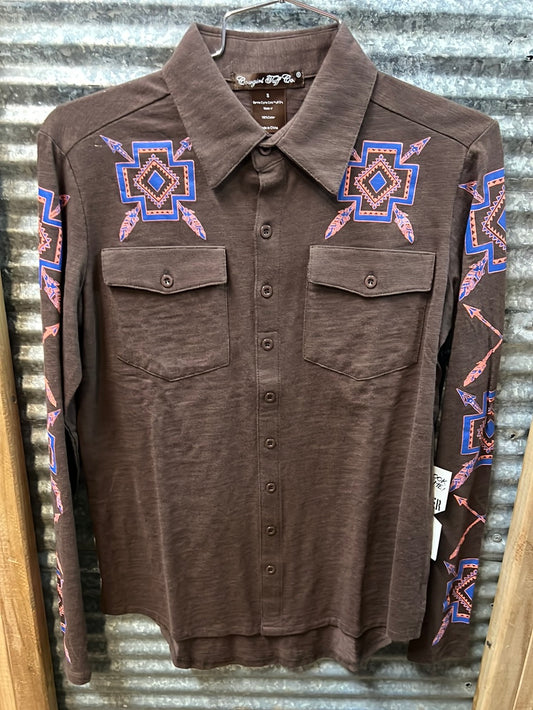 Cowgirl Tuff Brown Graphic Button Up