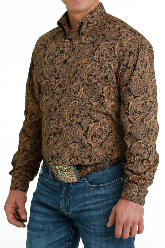 Cinch Men's Black Gold Paisley Print Long Sleeve Shirt