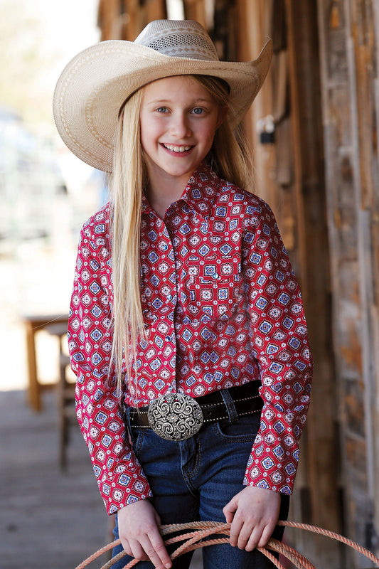 Cruel Girl's Hot Pink Patterned Long Sleeve Snap Shirt