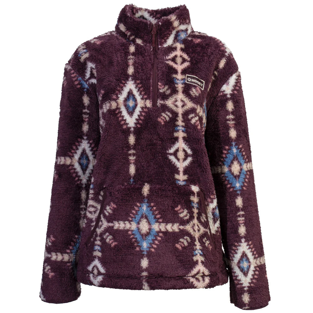 Hooey Youth Girl's Maroon w/Aztec Fleece Pullover