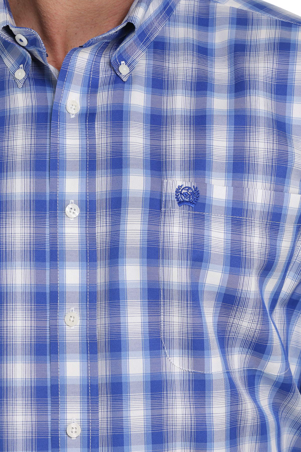 Cinch Men's Blue White Plaid Long Sleeve Button-Down Shirt