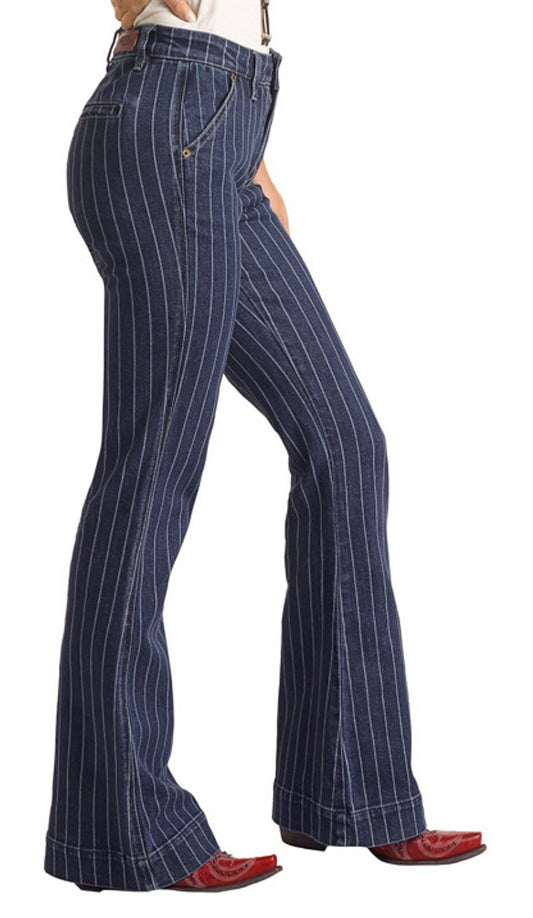 Rock & Roll Women's Dark Wash Stripe Trouser