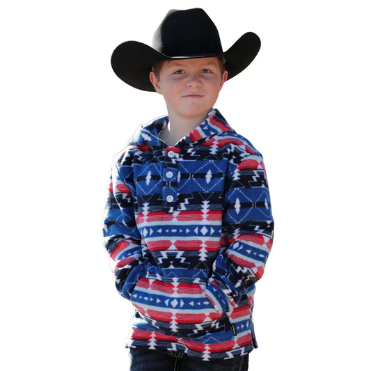 Cinch Boy's Blue/Red Aztec Print Fleece Hoodie