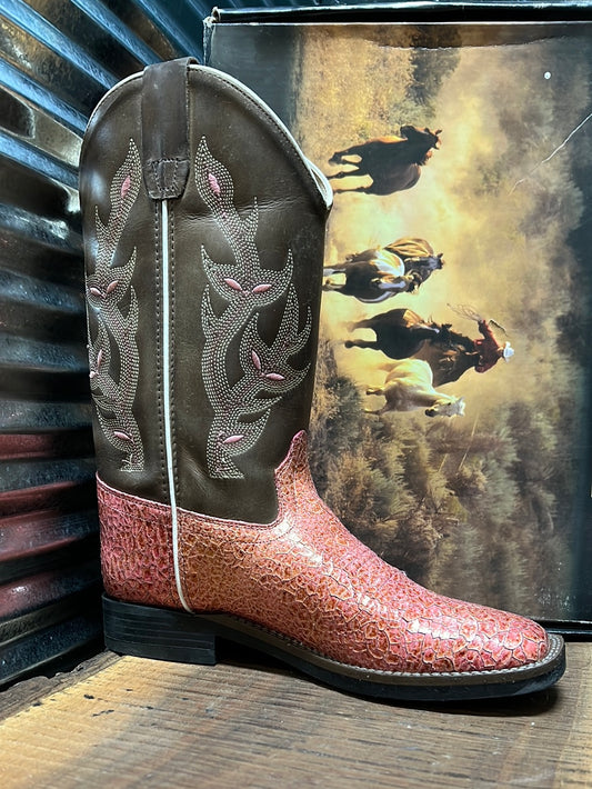 Old West Kids Pink Crackle Western Boot