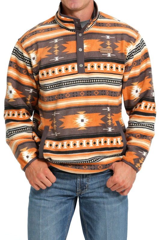 Cinch Men's Orange/Grey Southwestern Print Polar Fleece Pullover