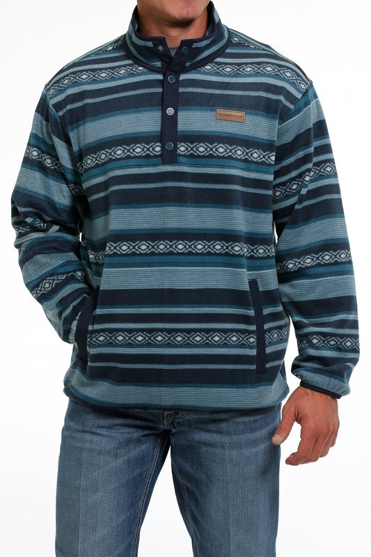 Cinch Men's Blue/Green Southwestern Print Polar Fleece Pullover