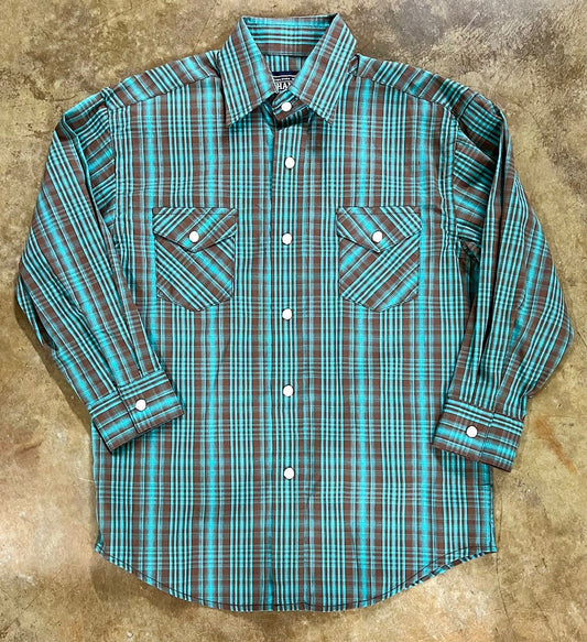 Panhandle Rough Stock Boy’s Long Sleeve Plaid Snap Shirt