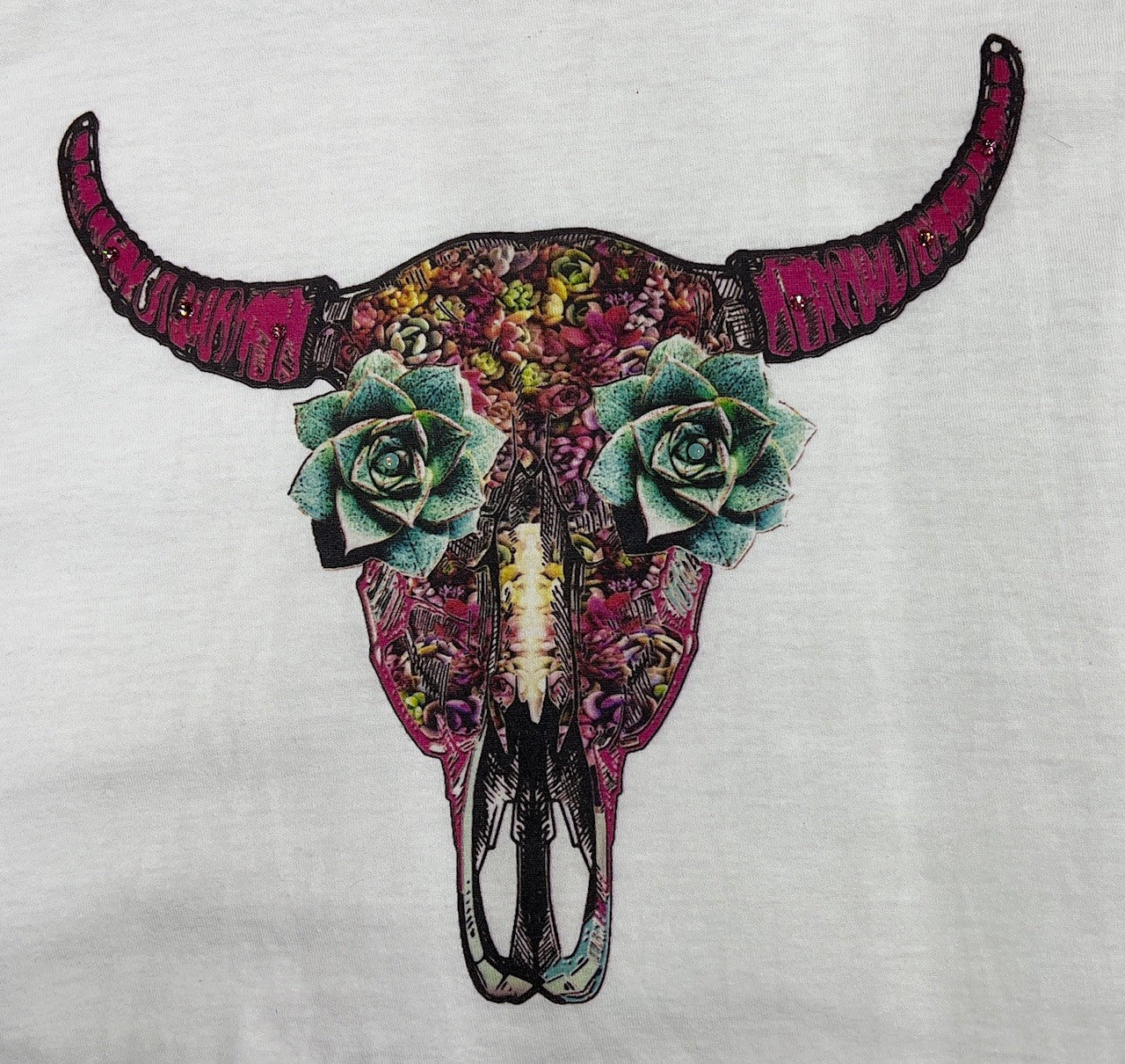 Women's White T-Shirt w/Skull Steer Head