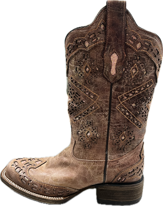 Corral Women's Cognac & Sand Glitter Square Toe Boots