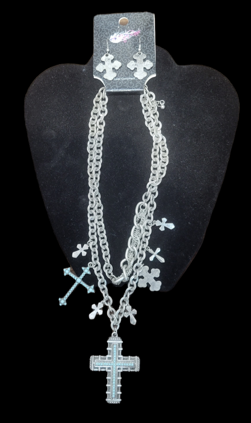 Multi Cross Necklace w/ earrings