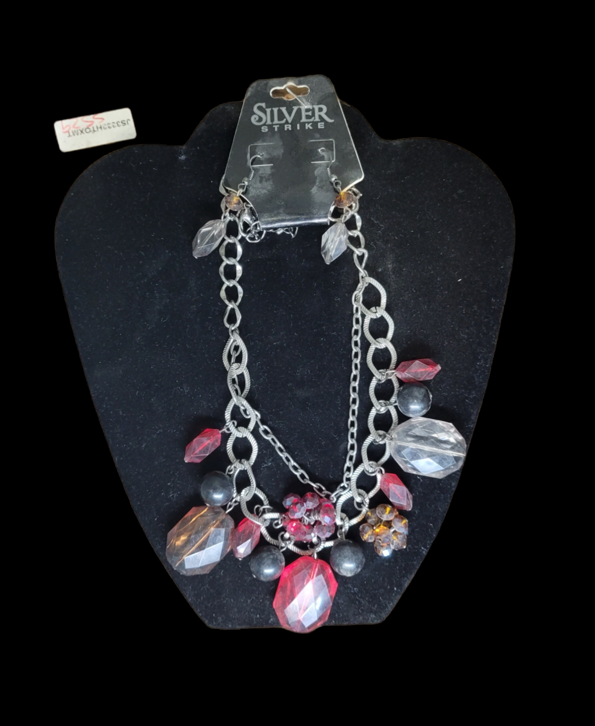 Silver Strike Gem and Charm Chain necklace w/earrings