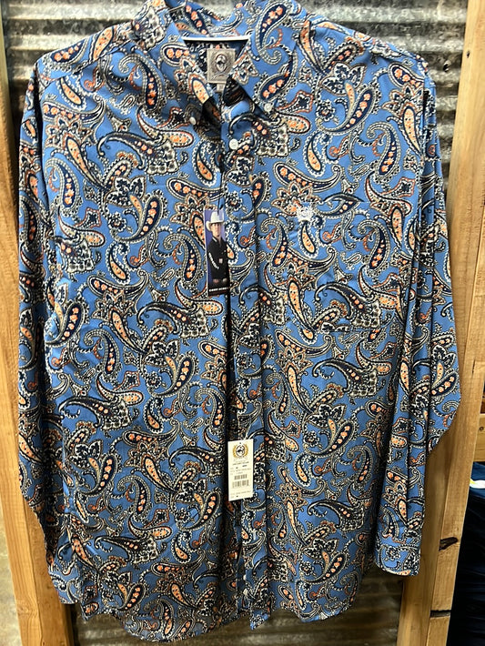Mens Blue Cinch Button Up