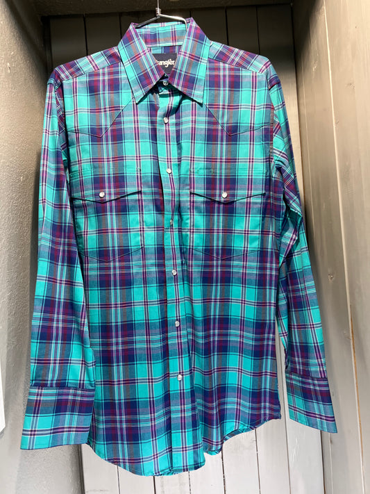 Mens Wrangler Green Purple Plaid Shirt