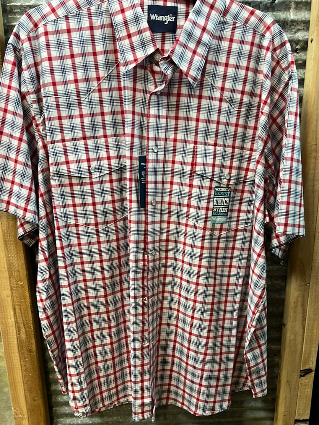 Mens Wrangler Red Button Up Tee
